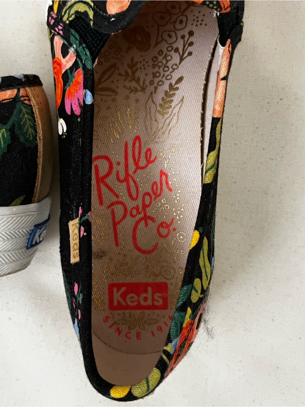 Rifle Paper Co. Black Floral Slip-On Sneakers with Orange & Pink Blooms - Picture 4 of 4